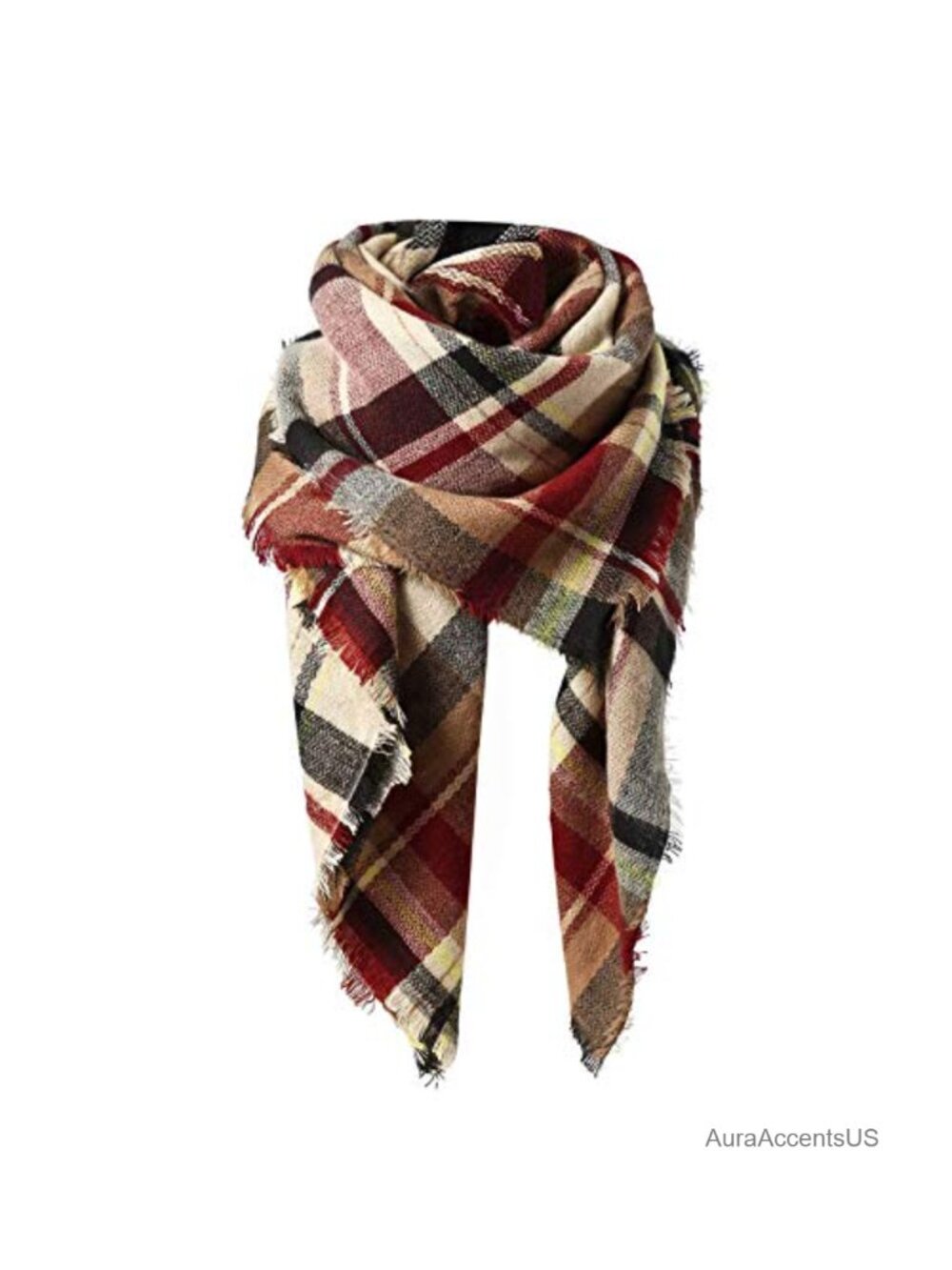 Oversized Plaid Blanket Scarf Shawl Wrap Polyester 59x59 Tartan Tassels